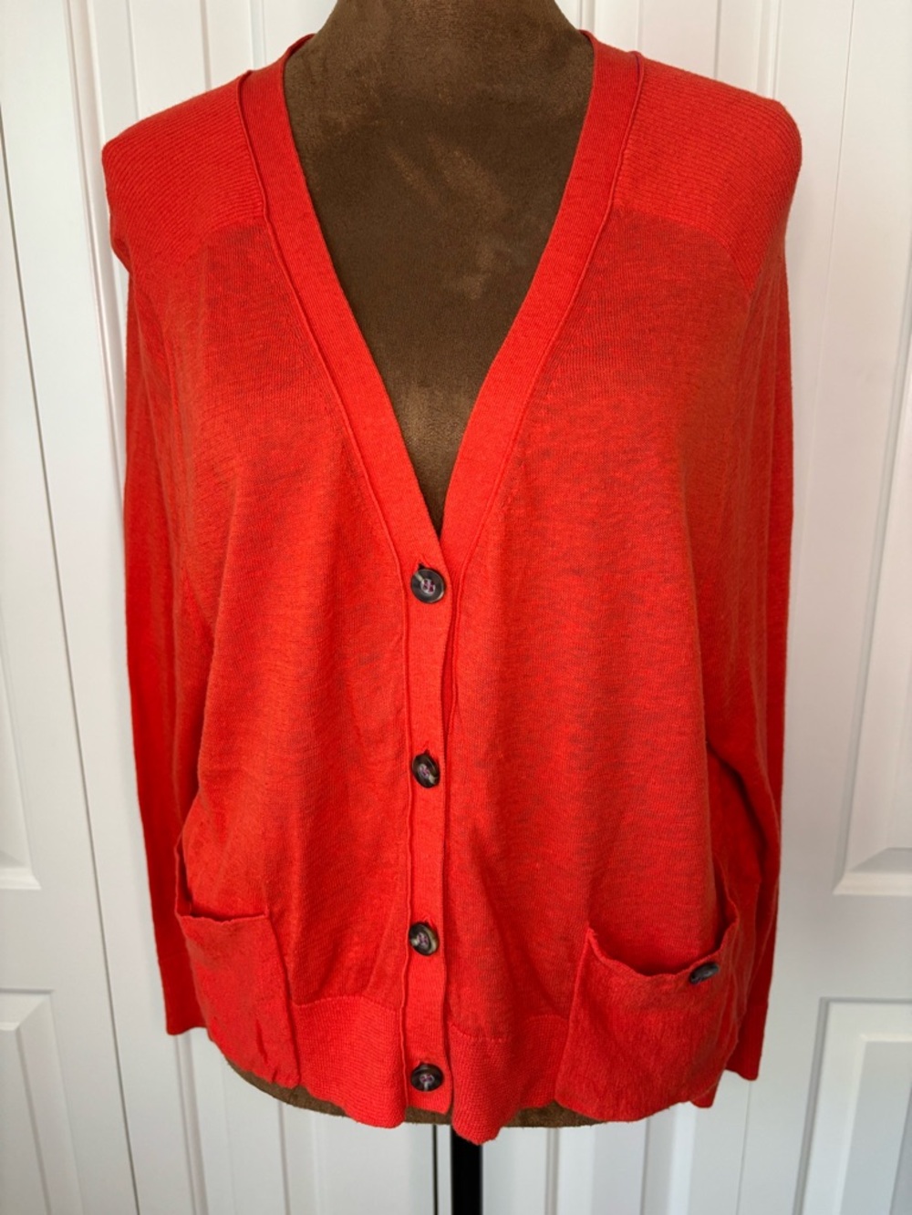 Anthropologie Moth Red V-Neck Button Front Lightweight Cardigan, Medium - Picture 2 of 11